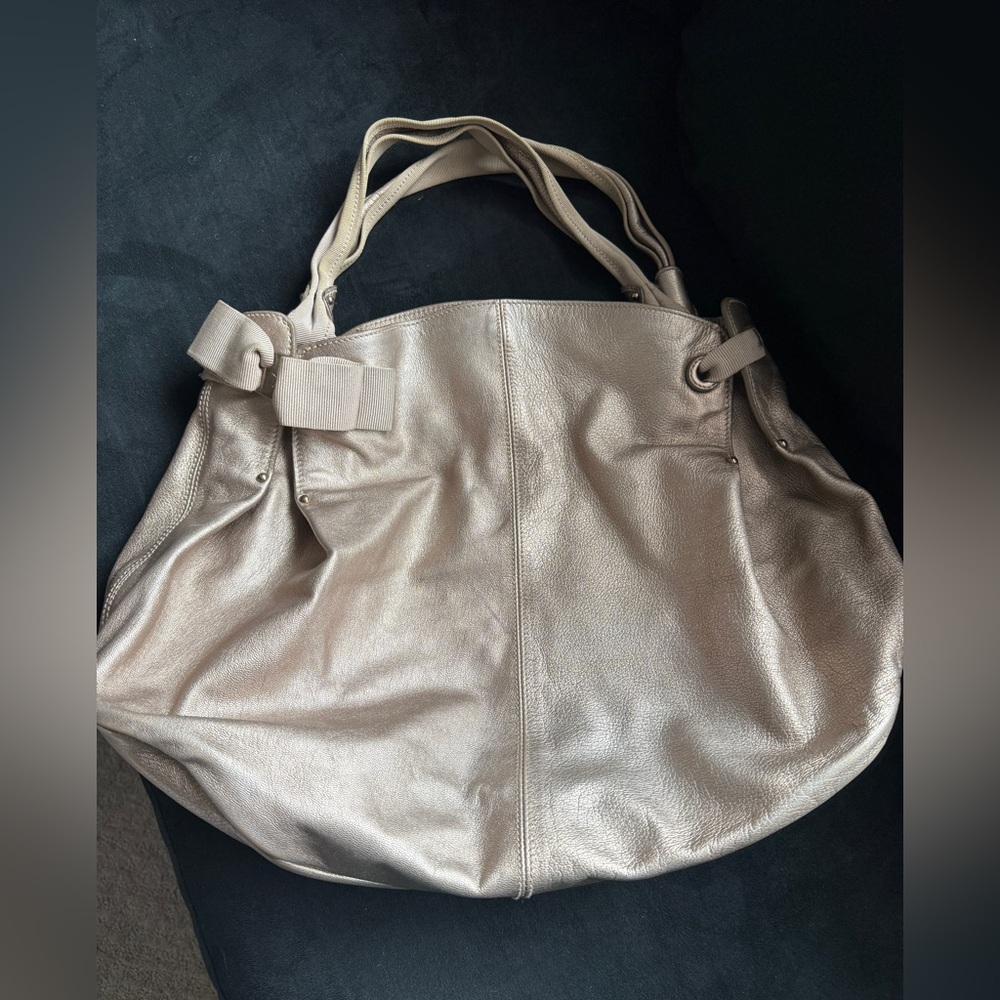 Salvatore Ferragamo gold leather hobo tote bag